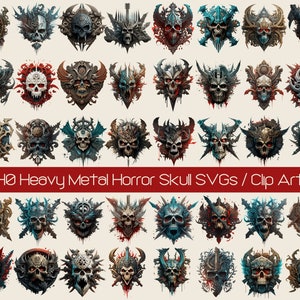 40 Heavy Metal Horror Skull SVG, Digital Download Gothic Clip Art Sticker, Commercial Use License, Witcher Dark Souls Elder Scrolls DND Goth