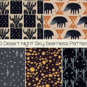 25 Desert Night Sky Seamless Pattern, Digital Scrapbook Paper Pack, Landscape Wallpaper Cactus SVG Commercial License, Printable Gift Wrap