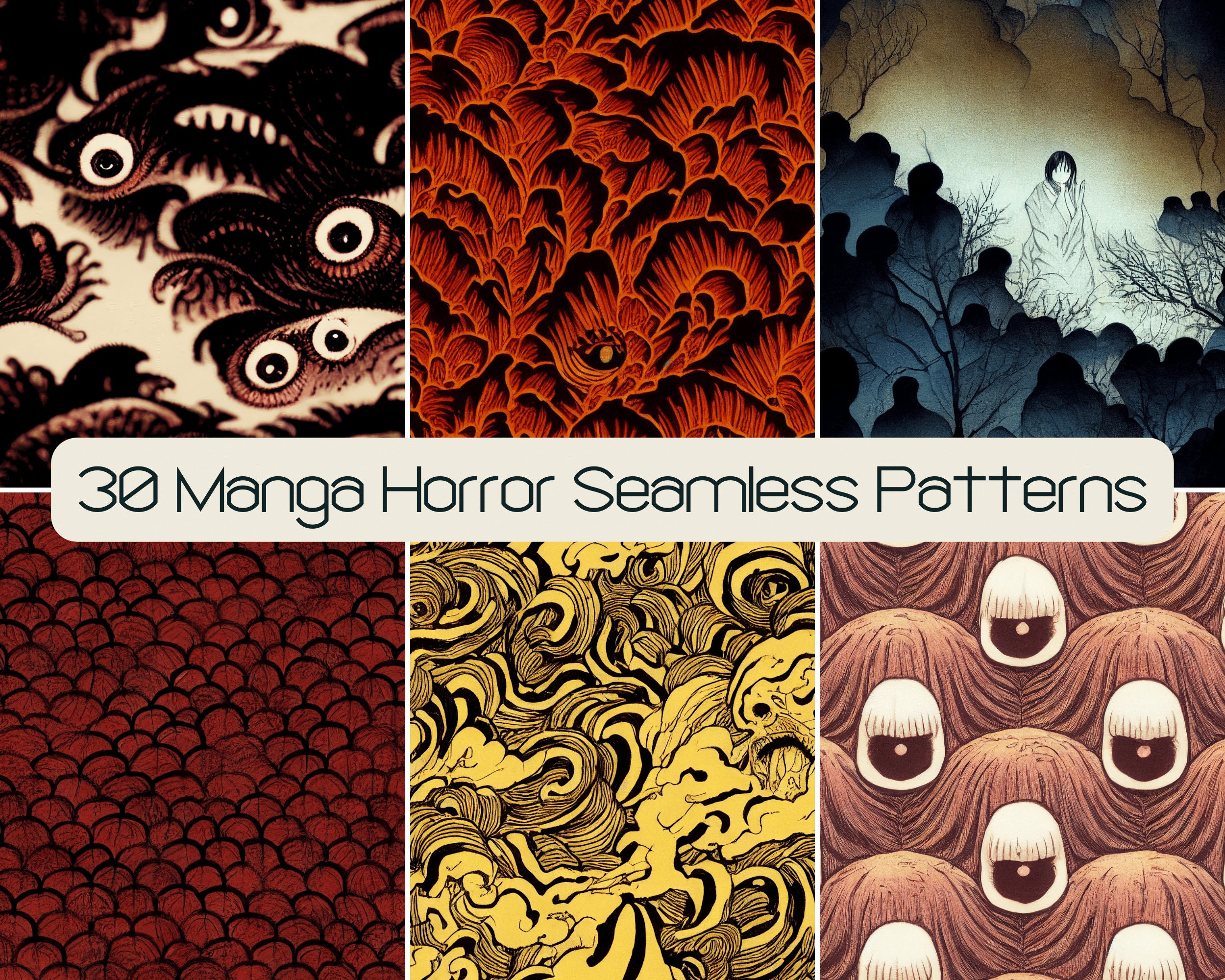 30 Manga Horror Seamless Pattern, Digital Scrapbook Paper Pack ...