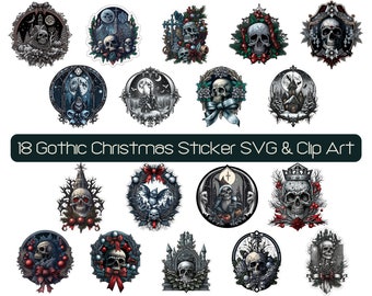 18 Gothic Christmas Skulls SVG, Creepmas Clip Art (Commercial License)