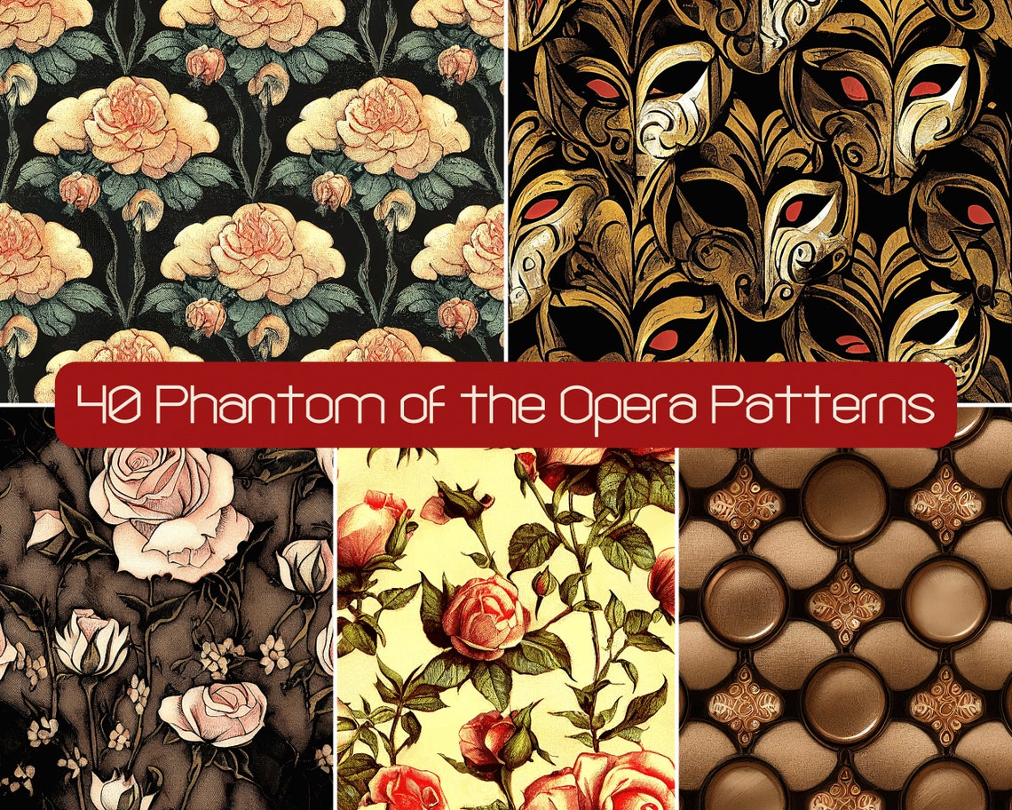 Phantom of the Opera Seamless Patterns, Gothic Romance, Dark Academia ...