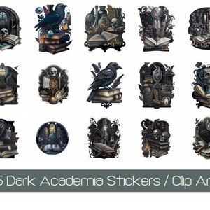 Dark Academia Goth Clip Art, Skulls, Ravens, Books (SVG, JPG) image 1