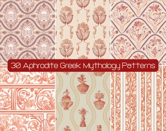 Motifs de la mythologie grecque Aphrodite, papier numérique beige rose (SVG, JPG)
