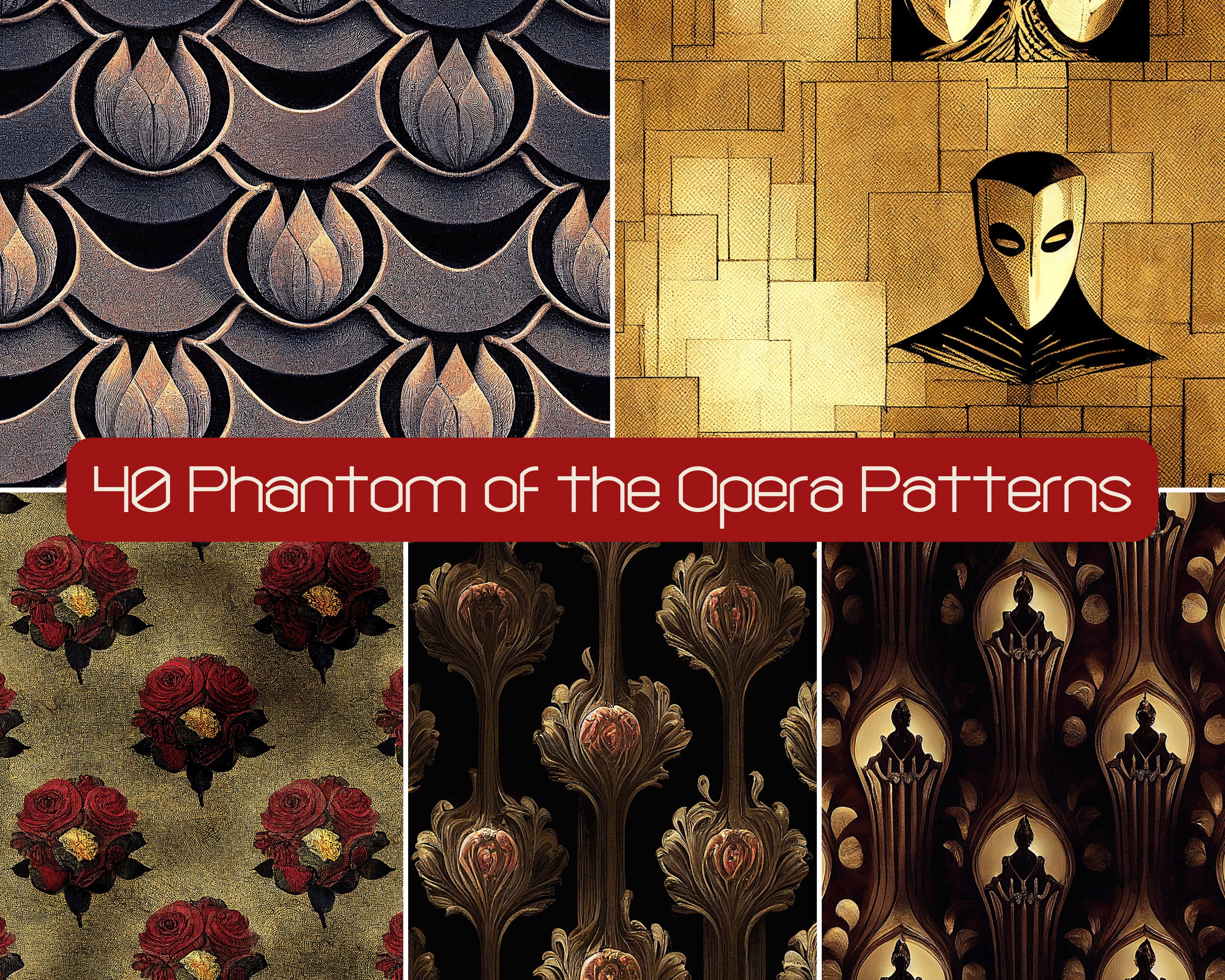 Phantom of the Opera Seamless Patterns, Gothic Romance, Dark Academia ...
