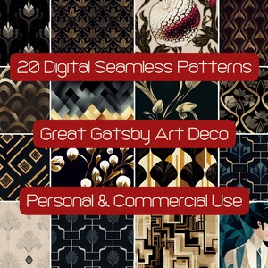 Conjunto de patrones sin costuras estilo Art Déco de Gatsby, años 20, SVG y JPG (descarga digital)