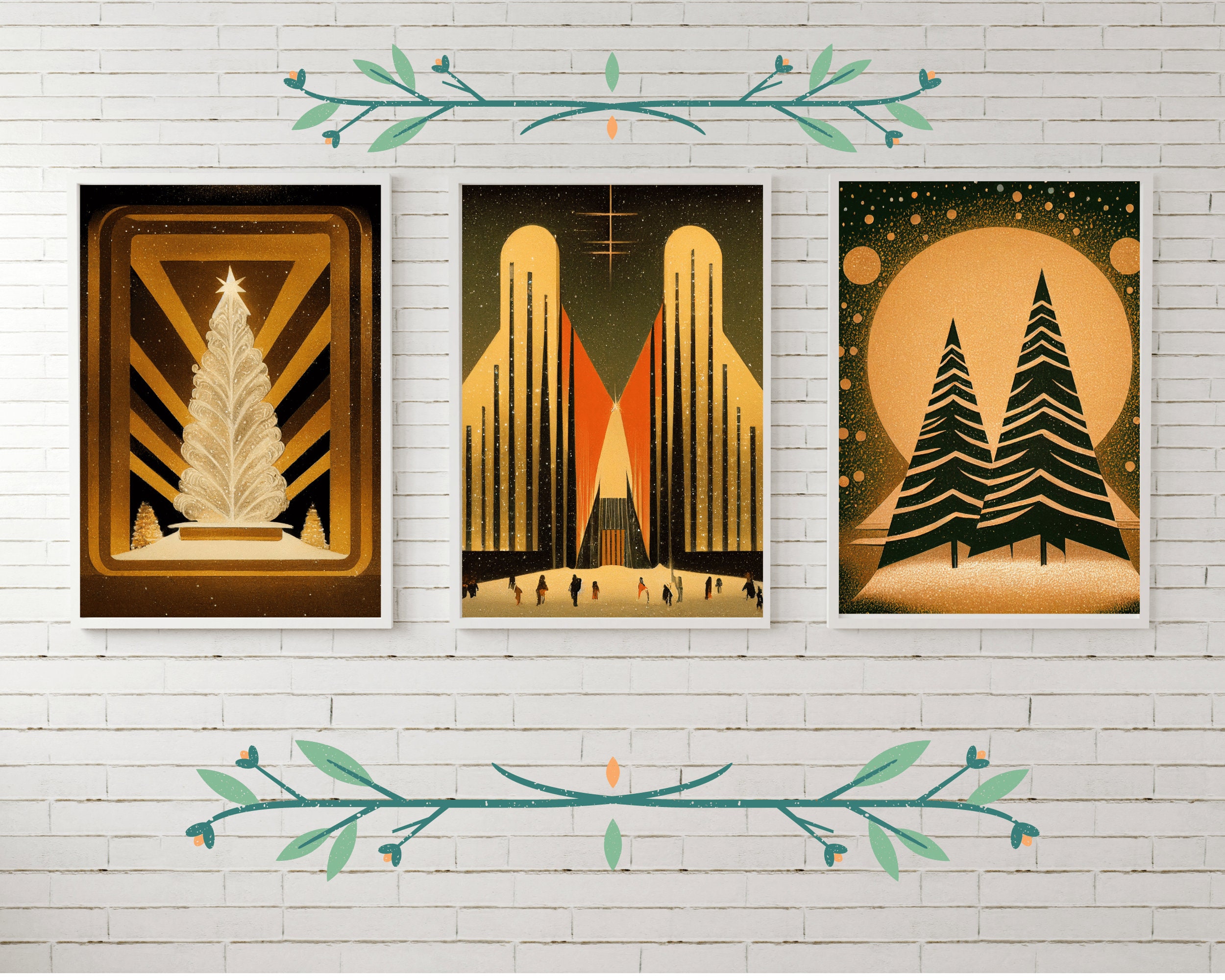 12 Art Deco Christmas Art Prints, 1920's Printable Wall Art, Vintage ...