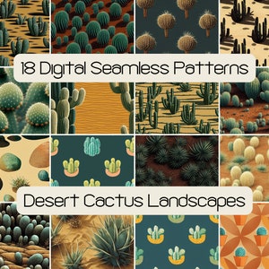 18 Cactus Seamless Pattern, Digital Scrapbook Paper Pack, Desert Landscape Wallpaper SVG Commercial License, Printable Gift Wrap Plant Decor