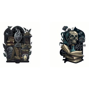Dark Academia Goth Clip Art, Skulls, Ravens, Books (SVG, JPG) image 6