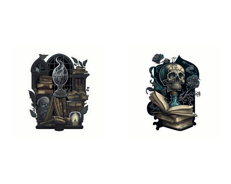 Dark Academia Goth Clip Art, Skulls, Ravens, Books (SVG, JPG) image 6