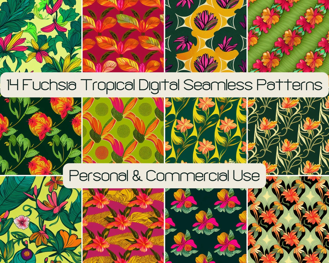 14 Tropical Seamless Wallpaper Pattern, Digital Scrapbook Paper Pack ...