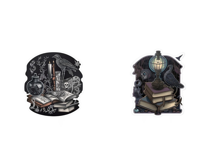 Dark Academia Goth Clip Art, Skulls, Ravens, Books (SVG, JPG) image 4
