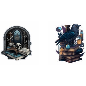 Dark Academia Goth Clip Art, Skulls, Ravens, Books (SVG, JPG) image 2