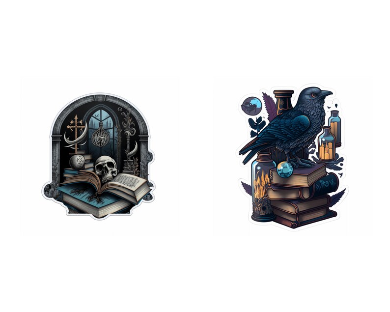 Dark Academia Goth Clip Art, Skulls, Ravens, Books (SVG, JPG) image 2