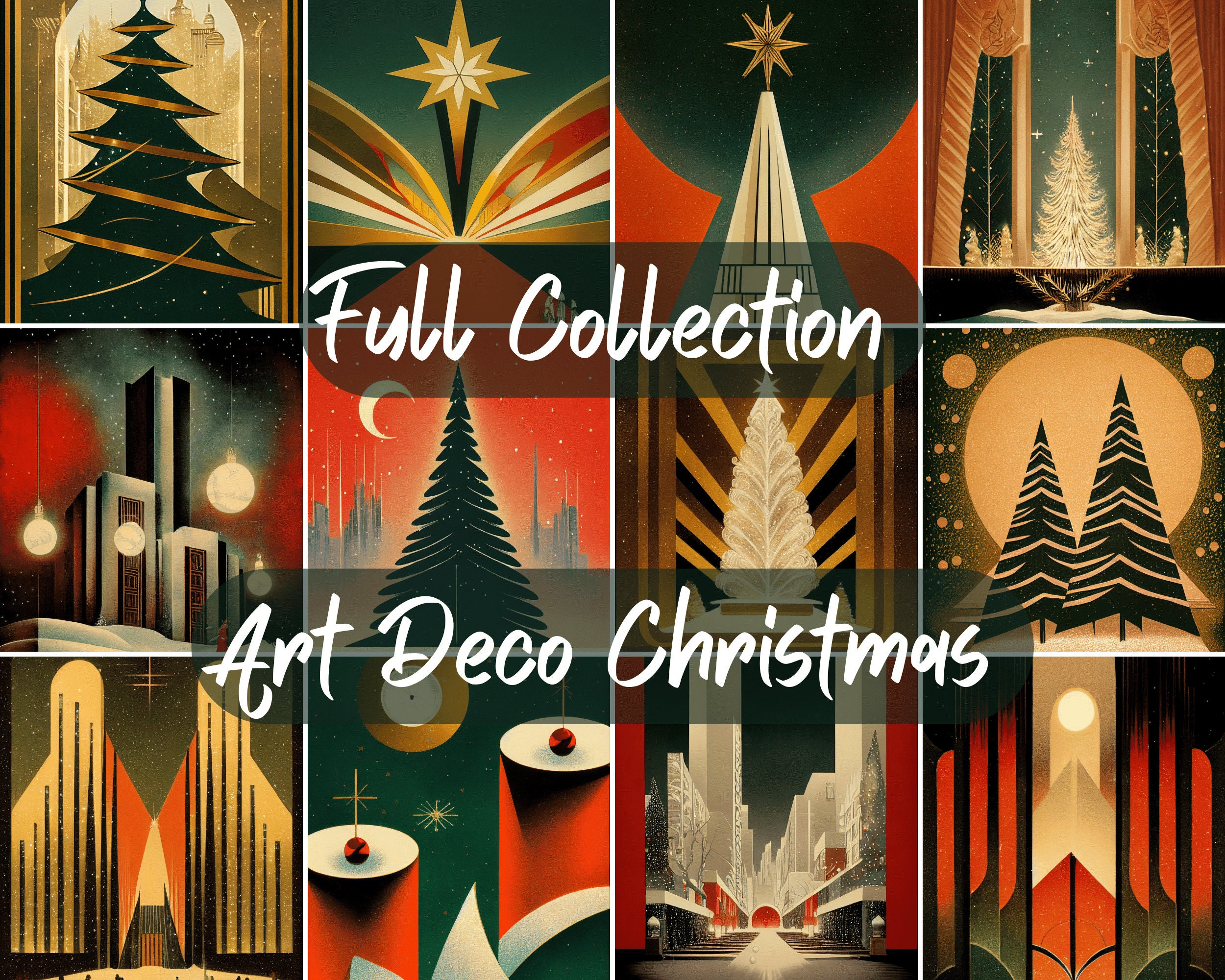 12 Art Deco Christmas Art Prints, 1920's Printable Wall Art, Vintage