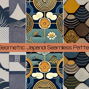 15 Geometric Japandi Art Wallpaper Pattern, Digital Scrapbook Paper Pack SVG JPEG Commercial License, Japanese Scandinavian Home Decor Tiles