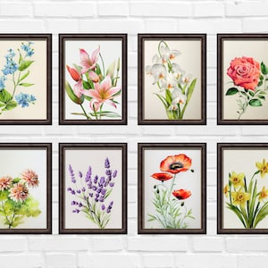 花柄水彩画アートプリント、コテージコアギャラリーウォール（デジタルダウンロード）