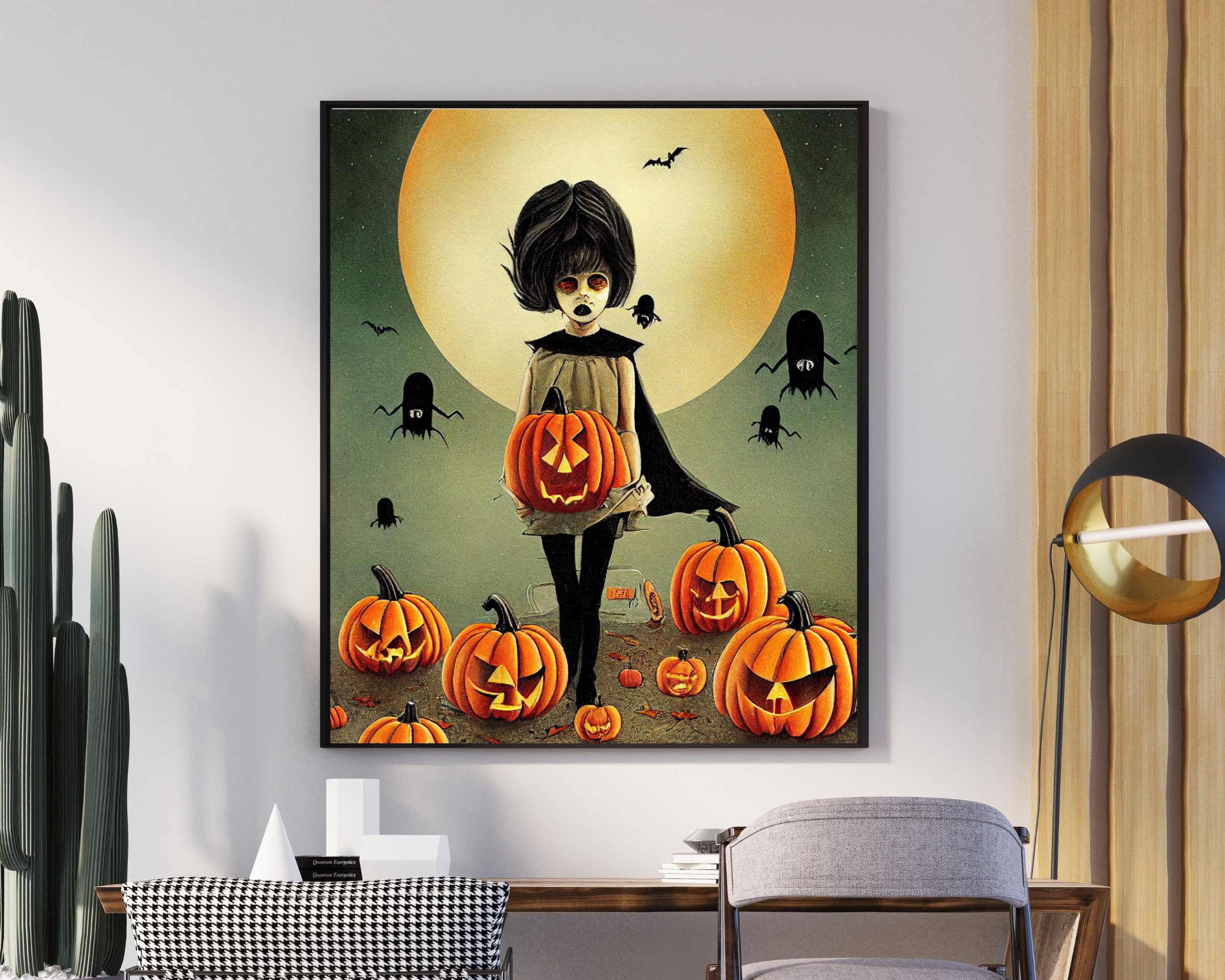 Full Collection of 8 Retro Halloween Art Prints, 1970's