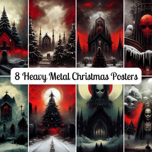 8 Heavy Metal Horror Christmas Art Print, Decoración de tarjetas de arte de pared imprimible, Decoración gótica del hogar SVG JPG, Licencia de uso comercial Horror Punk