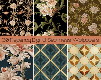 30 Regency Wallpaper Design, Digital Scrapbook Paper Pack, Commercial License, Seamless Pattern Bridgerton SVG JPG Printable Gift Wrap 12x12