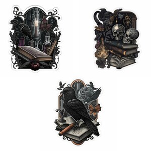 Dark Academia Goth Clip Art, Skulls, Ravens, Books (SVG, JPG) image 8