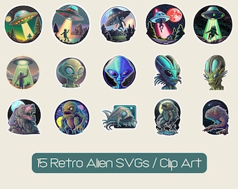 Retro Alien SVG Bundle, Cryptidcore Clip Art (Digital Download)
