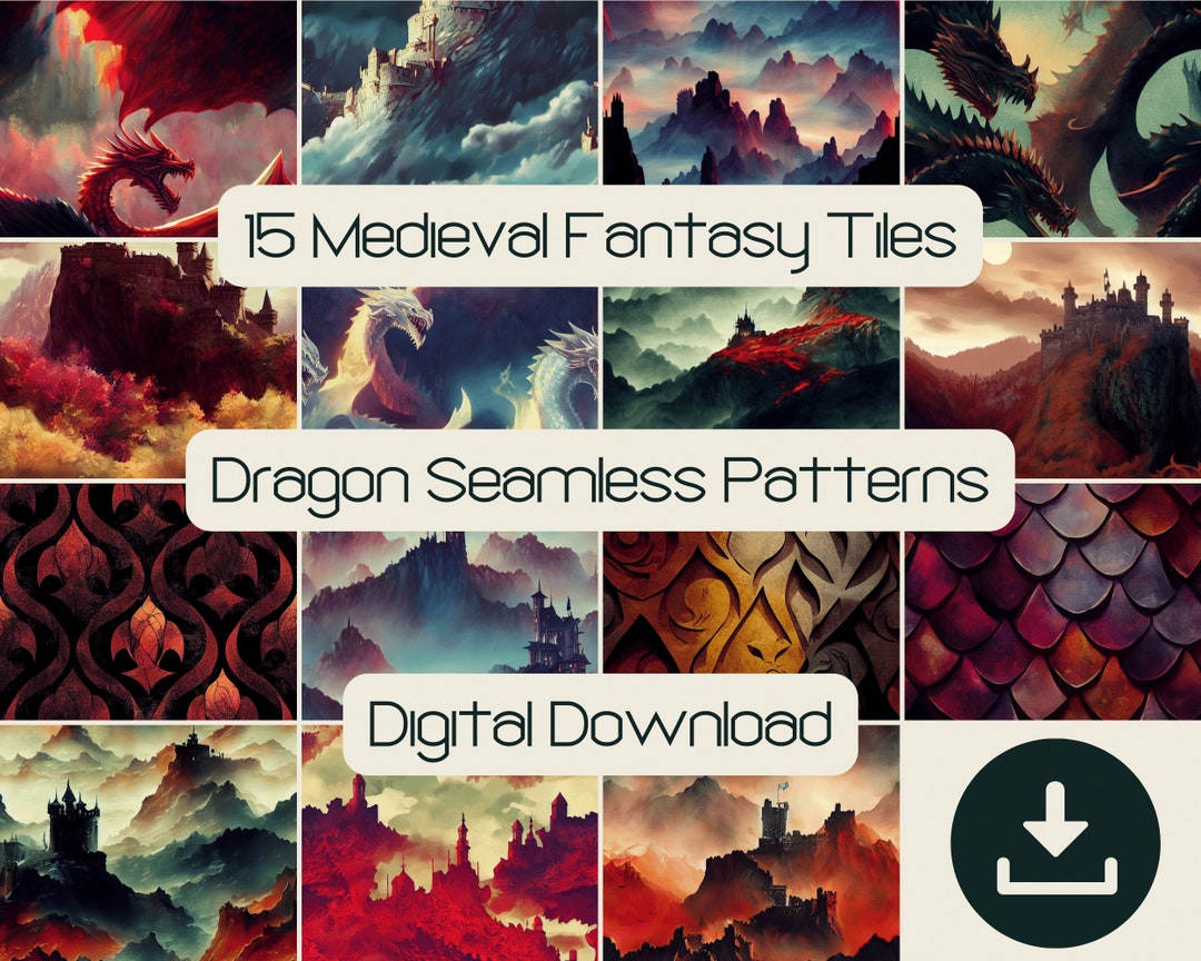 15 Medieval Dragon Seamless Pattern, Digital Scrapbook Paper Pack ...