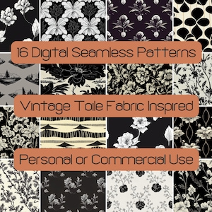 16 Toile Fabric Digital Seamless Pattern, Printable Scrapbook Paper Pack, Floral SVG Commercial Use License, Gift Wrap Vintage Home Decor