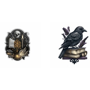 Dark Academia Goth Clip Art, Skulls, Ravens, Books (SVG, JPG) image 5