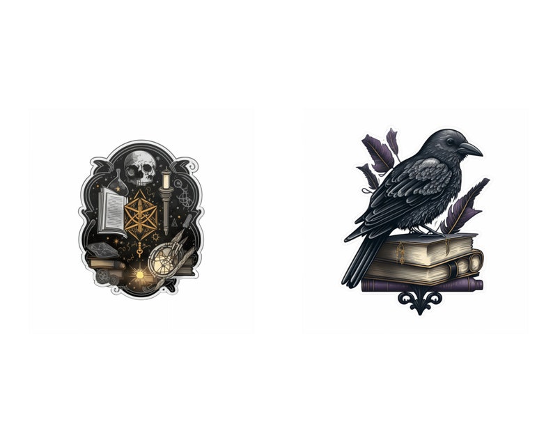 Dark Academia Goth Clip Art, Skulls, Ravens, Books (SVG, JPG) image 5