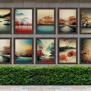 10 Japandi Art Prints, Japanese & Scandinavian Wall Art, Printable Greeting Card, Commercial License Art Style SVG JPG, Home Decor Gallery