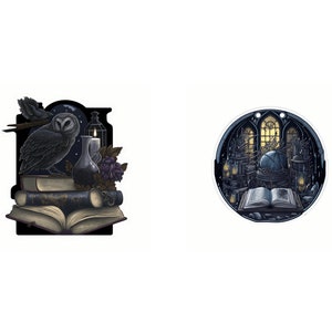 Dark Academia Goth Clip Art, Skulls, Ravens, Books (SVG, JPG) image 7