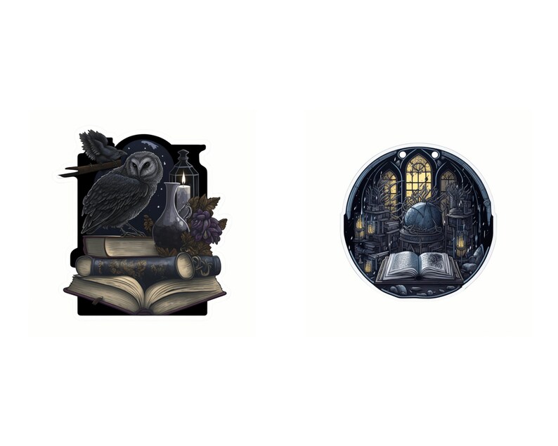 Dark Academia Goth Clip Art, Skulls, Ravens, Books (SVG, JPG) image 7