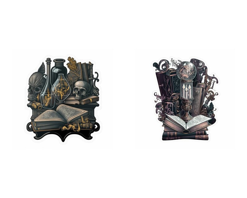 Dark Academia Goth Clip Art, Skulls, Ravens, Books (SVG, JPG) image 3