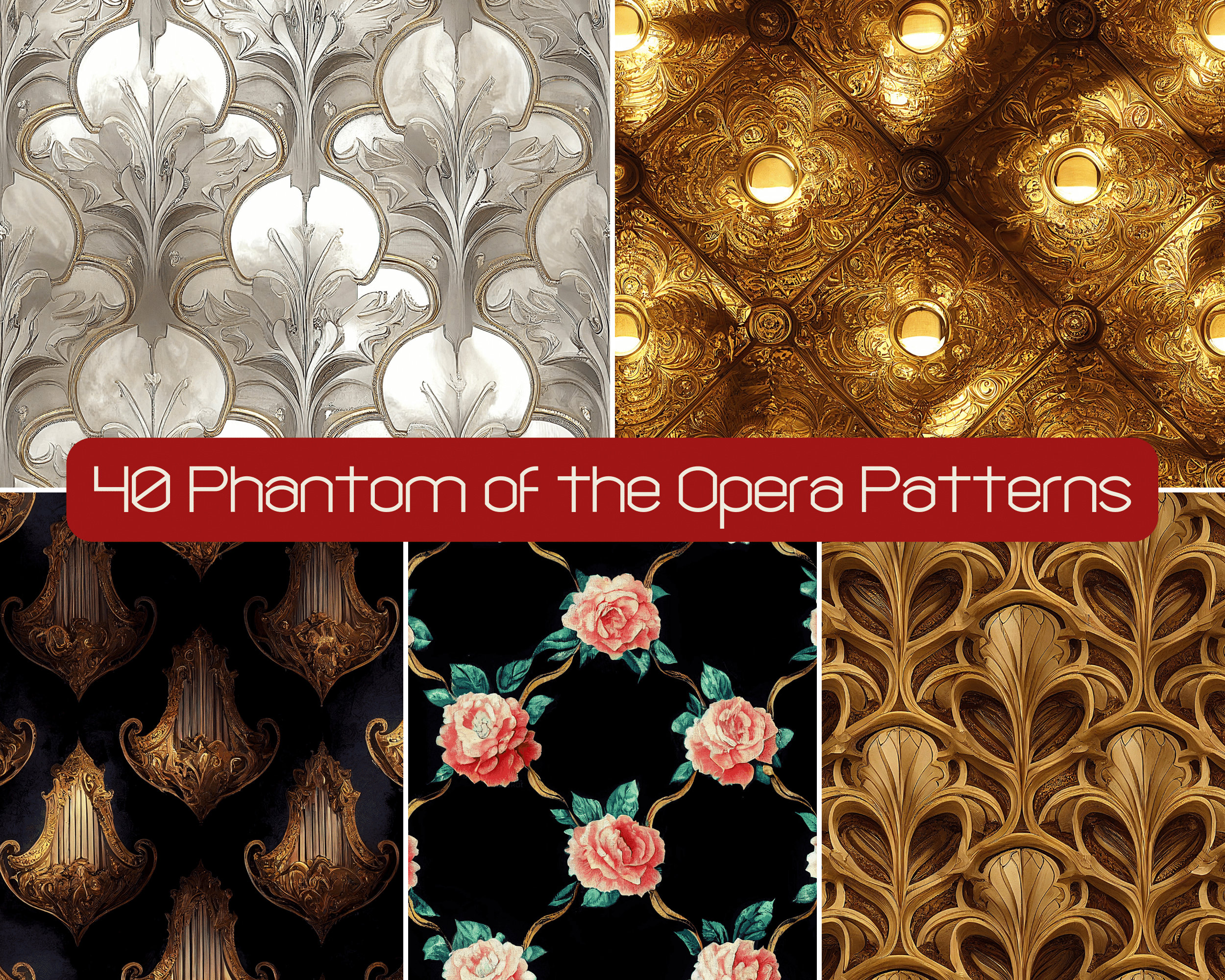 Phantom Pattern Phantom of the Opera Seamless Patterns, Gothic Romance, Dark Academia ...