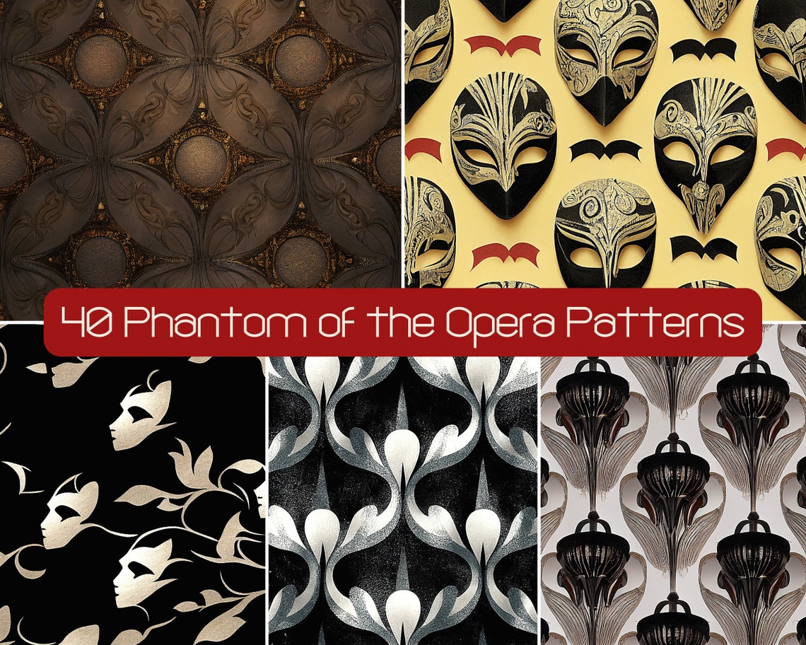 Phantom of the Opera Seamless Patterns, Gothic Romance, Dark Academia ...