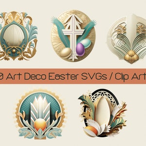 40 Art Deco Easter SVG, Digital Download, Clip Art Stickers, Commercial License, 1920s Egg Cross Use, Transparent Background, Home Decor Art