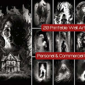 20 Ethereal Horror Digital Wall Art, Printable Poster Home Decor, Ghost Supernatural Spirit Skull SVG Gallery Print Commercial Use License