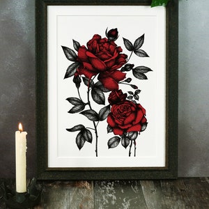 Bleeding Roses Art Print | Rose Illustration | Dark Romance | Gothic Valentines | Rose Wall Art | Gothic Home Decor | Anniversary Gift