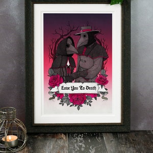 Love You To Death Plague Doctor Art Print Gothic Home Decor Valentines Anniversary Romantic Art Dark Art The Lovers Macabre image 1