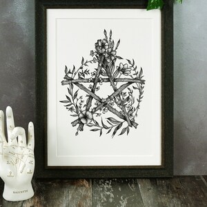 Floral Pentacle Art Print | Pentagram Illustration | Witchcraft and Wicca | Pagan Wall Art | Botanical Art | Occult Art | Witchy Home Decor