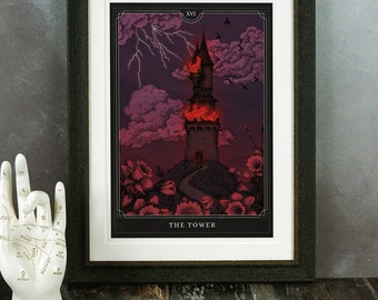 The Tower Giclée Print | Tarot Card Print | Spiritual Art | Witchy Home Decor | Tarot Wall Art | Dark Art | Dark Tower | Magic Illustration