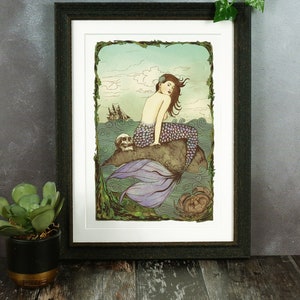 Mermaid Art Print | Siren Illustration | Art Nouveau | Gothic Mermaid | Greek Mythology | Fantasy Wall Art | Gothic Home Décor | Nautical