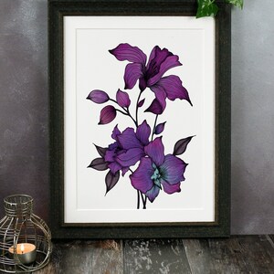 Purple Orchids Digital Art Print | Orchid Illustration | Gothic Home Decor | Botanical Wall Art | Purple Decor | Floral Art | Magical Art