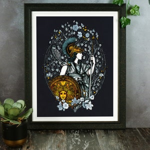 Goddess Athena Giclée Print | Greek Mythology | Goddess Illustration | Mythology Art | Fantasy Wall Art | Art Nouveau | Botanical Art Print