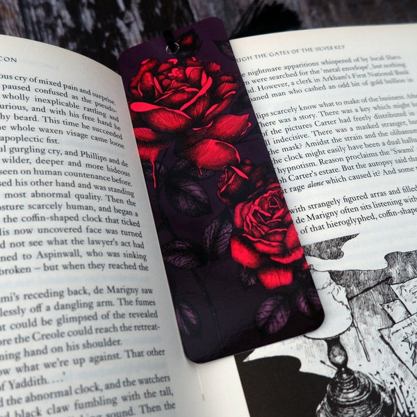 Bleeding Roses Bookmark | Dark Romance | Rose Illustration | Gothic Bookmark | Gothic Stationery | Rose Bookmark | Book Lover Gift