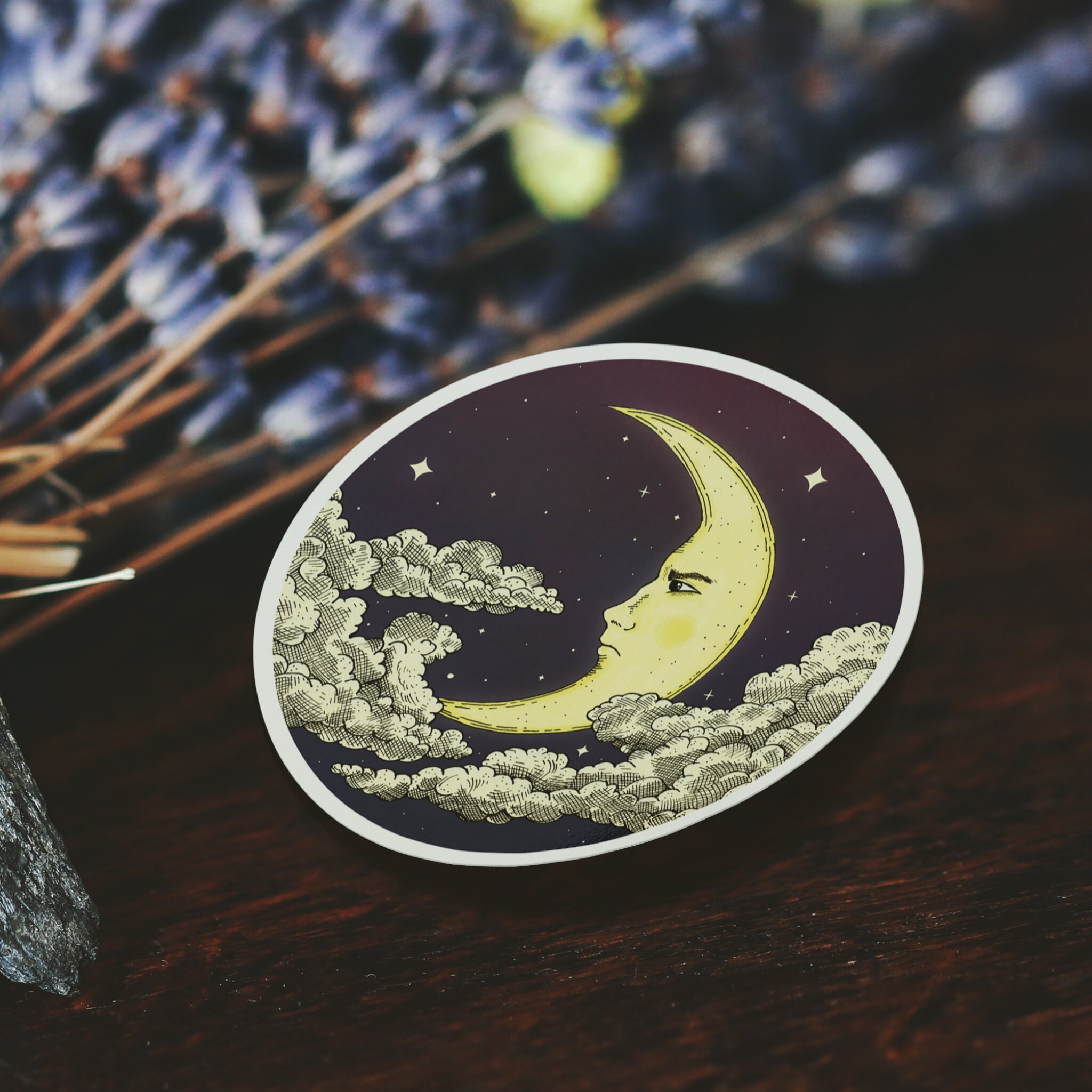 Crescent Moon Vinyl Sticker Vintage Moon Laptop Decal Etsy