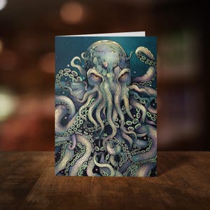Great Old One Greeting Card - Dark Fantasy Art - HP Lovecraft - Cthulhu Art - Octopus - Art nautique - Art gothique - Cadeau pour joueur - Capricieux