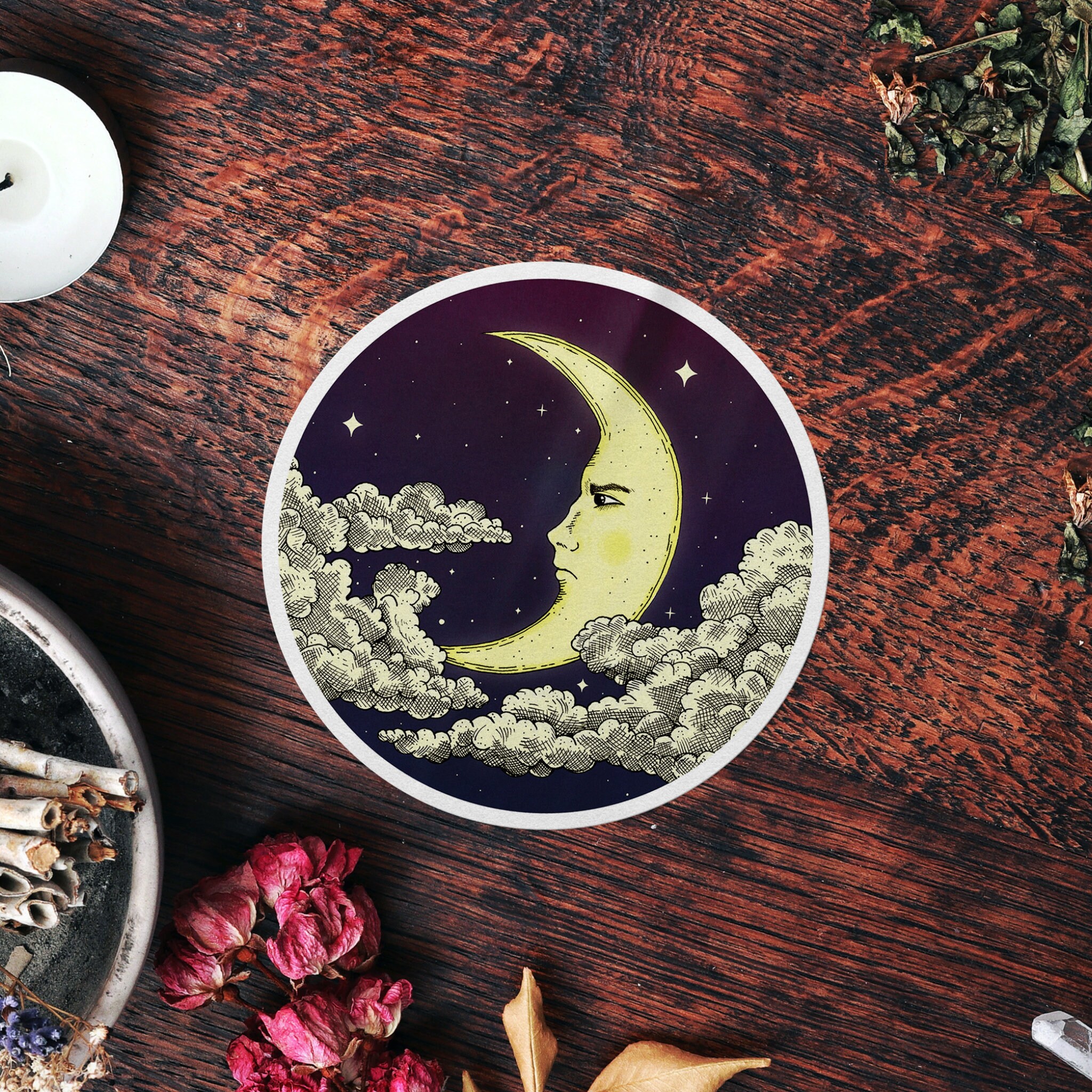 Crescent Moon Vinyl Sticker Vintage Moon Laptop Decal Etsy