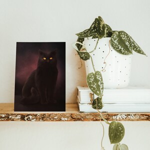 Black Shadow Cat Postcard Mini Art Print Witchy Decor Gothic Stationery Cat Wall Art Gothic Home Decor British Shorthair 画像 4