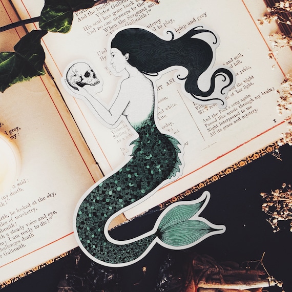 Siren Vinyl Sticker | Mermaid with Skull, Gothic Art